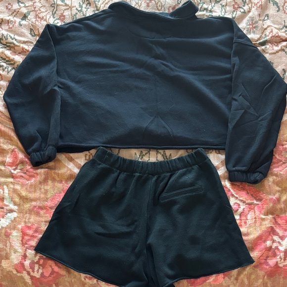 Aerie Black Cropped Sweatshirt & Shorts Set - Picture 5 of 5